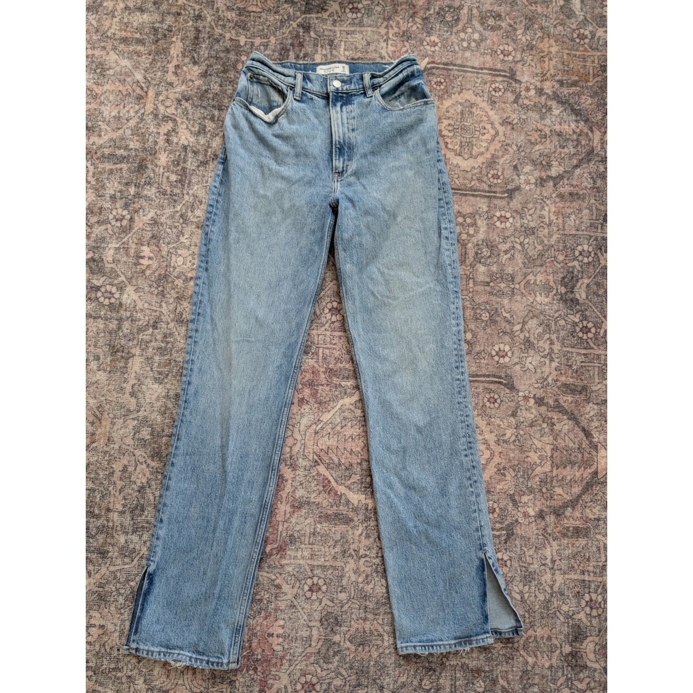 Abercrombie‎ & Fitch 90s High Rise Straight Leg Blue Jeans Side Slit 26 2